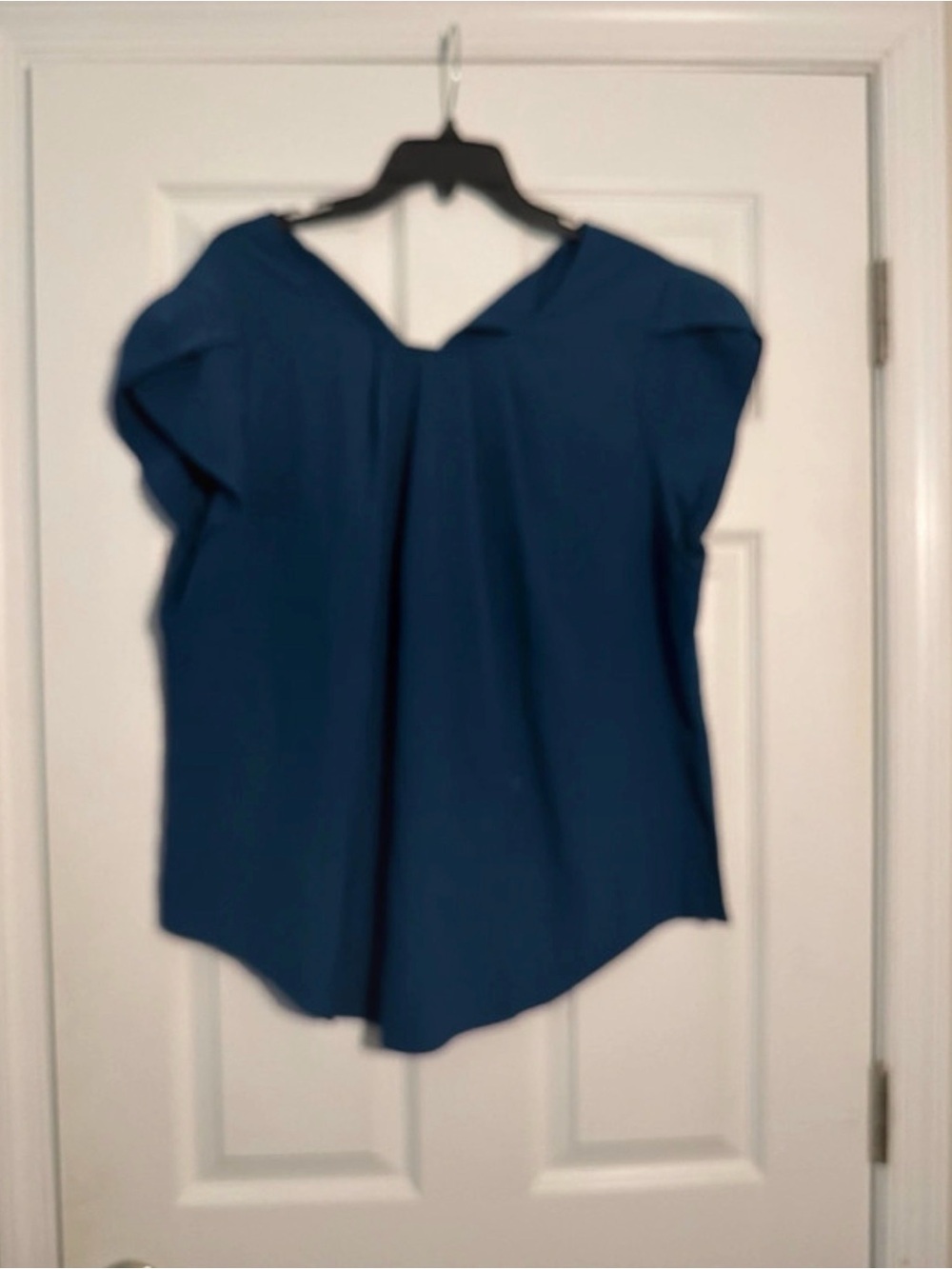 Women's Navy Blue V-Neck Short Sleeve Top